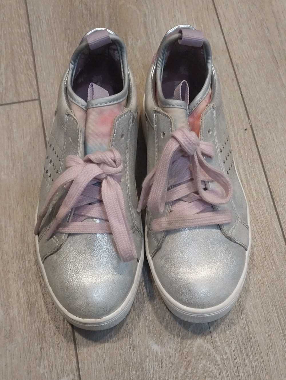 George Girl's Silver Metallic Casual Sneakers with Pink Accents